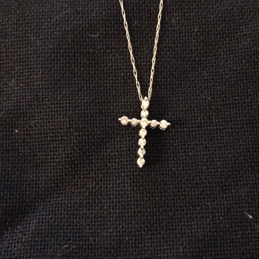 White gold and diamond cross necklace
